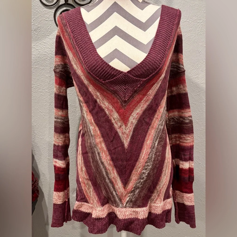 VINTAGE Free People Red and Purple Knit Sweater Dress - Picture 1 of 9